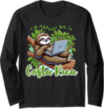 I'd Rather Be In Costa Rica Sloth Remote Working Pura Vida Long Sleeve T-Shirt - Image 2